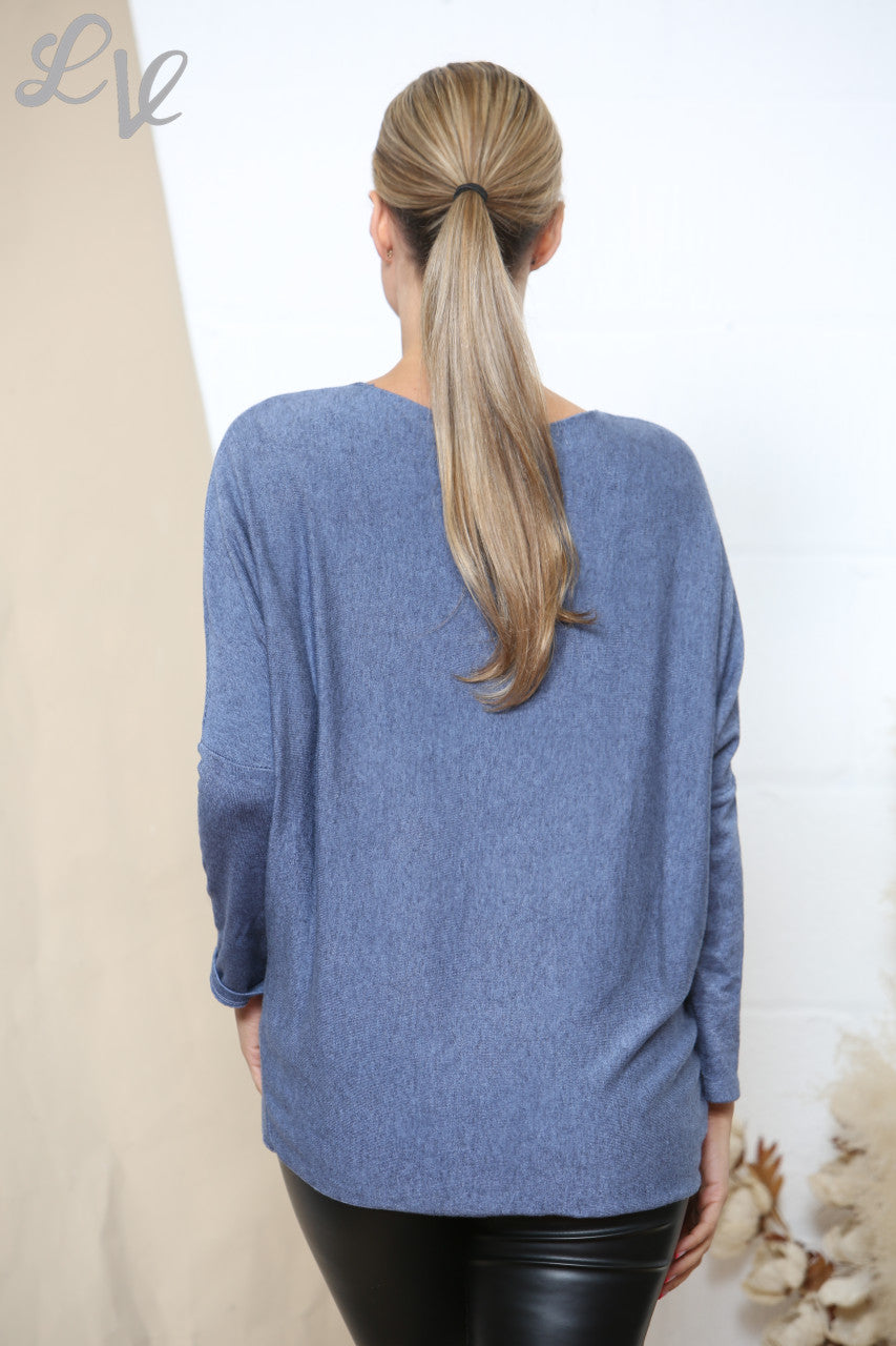 Ladies Stars Sparkle Fine Knit Jumper Top Denim