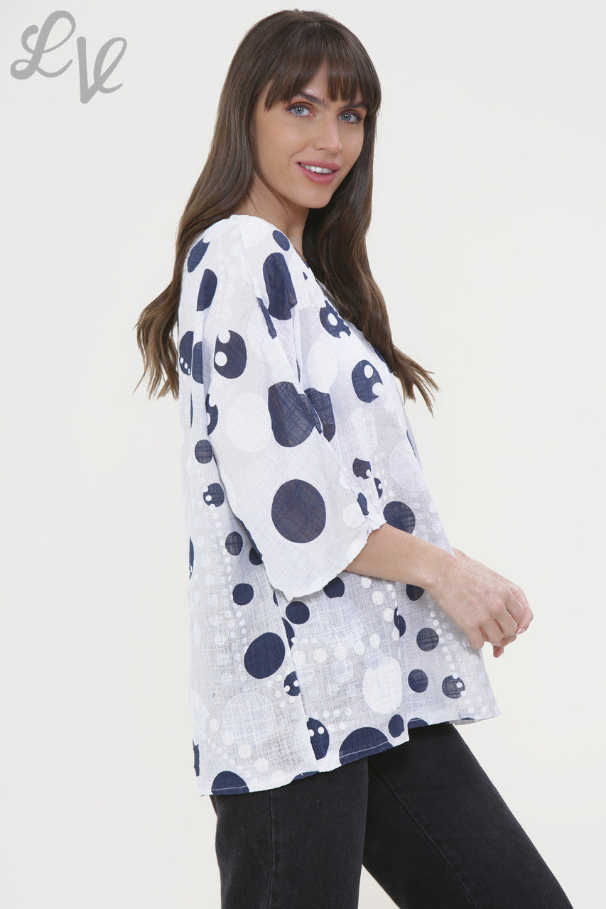 Ladies Dots Mix Print Box Top White