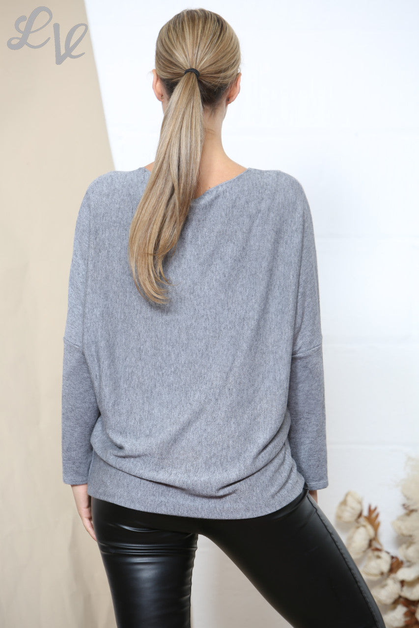 Ladies Sparkle Glitter Flower Fine Knit Jumper Top Grey