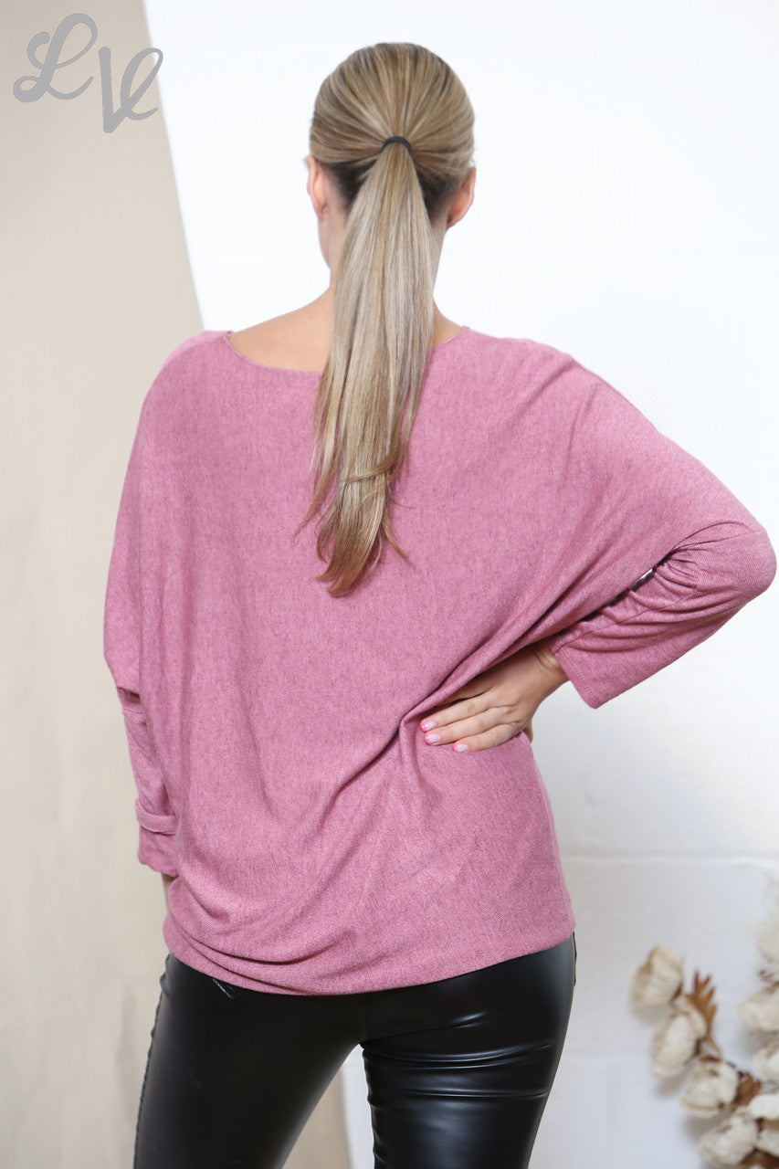 Ladies Sparkle Glitter Flower Fine Knit Jumper Top Pink