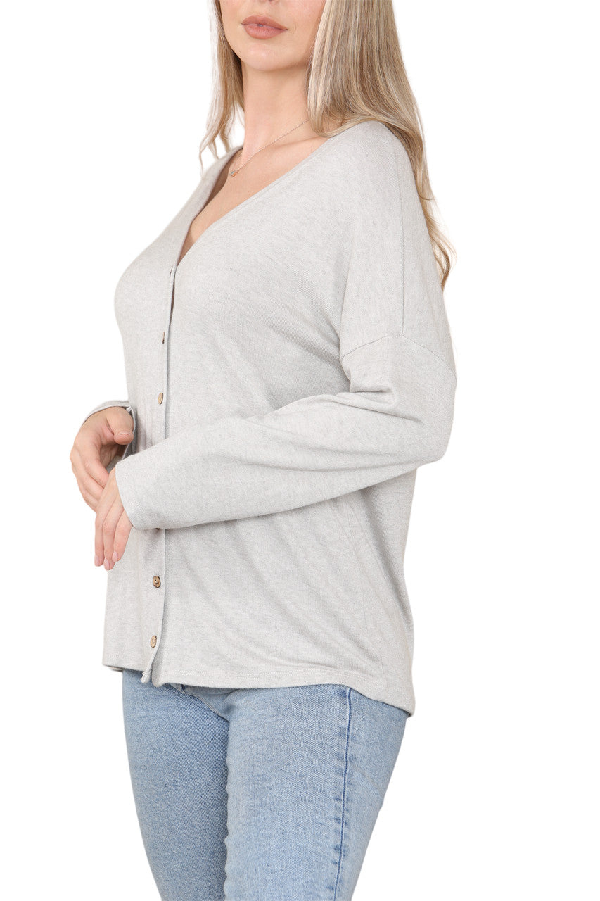 PLAIN BUTTON FRONT CARDIGAN TOP STONE
