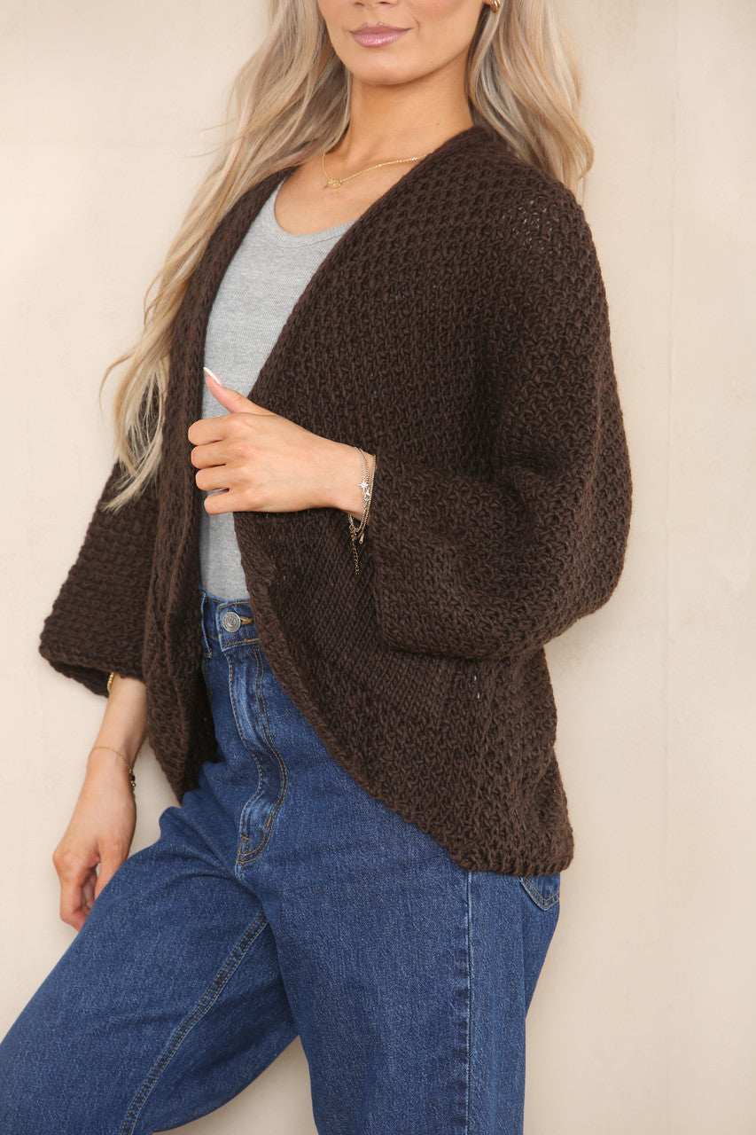 KNITTED BATWING CARDIGAN CHOCOLATE BROWN
