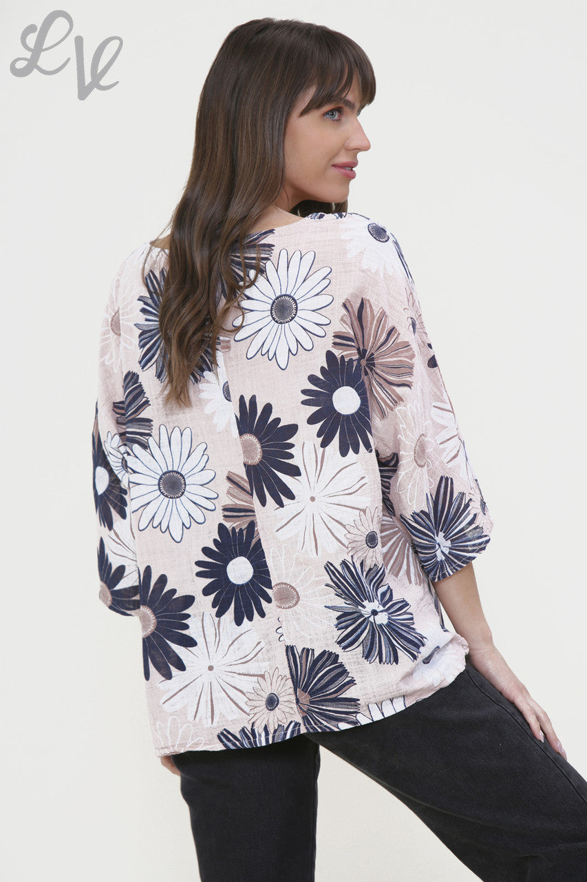 Dames Box Top met Bloemenprint Dusty Pink