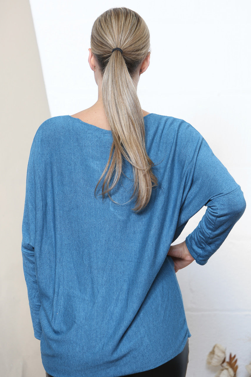 Ladies Star Sparkle Fine Knit Jumper Top Teal