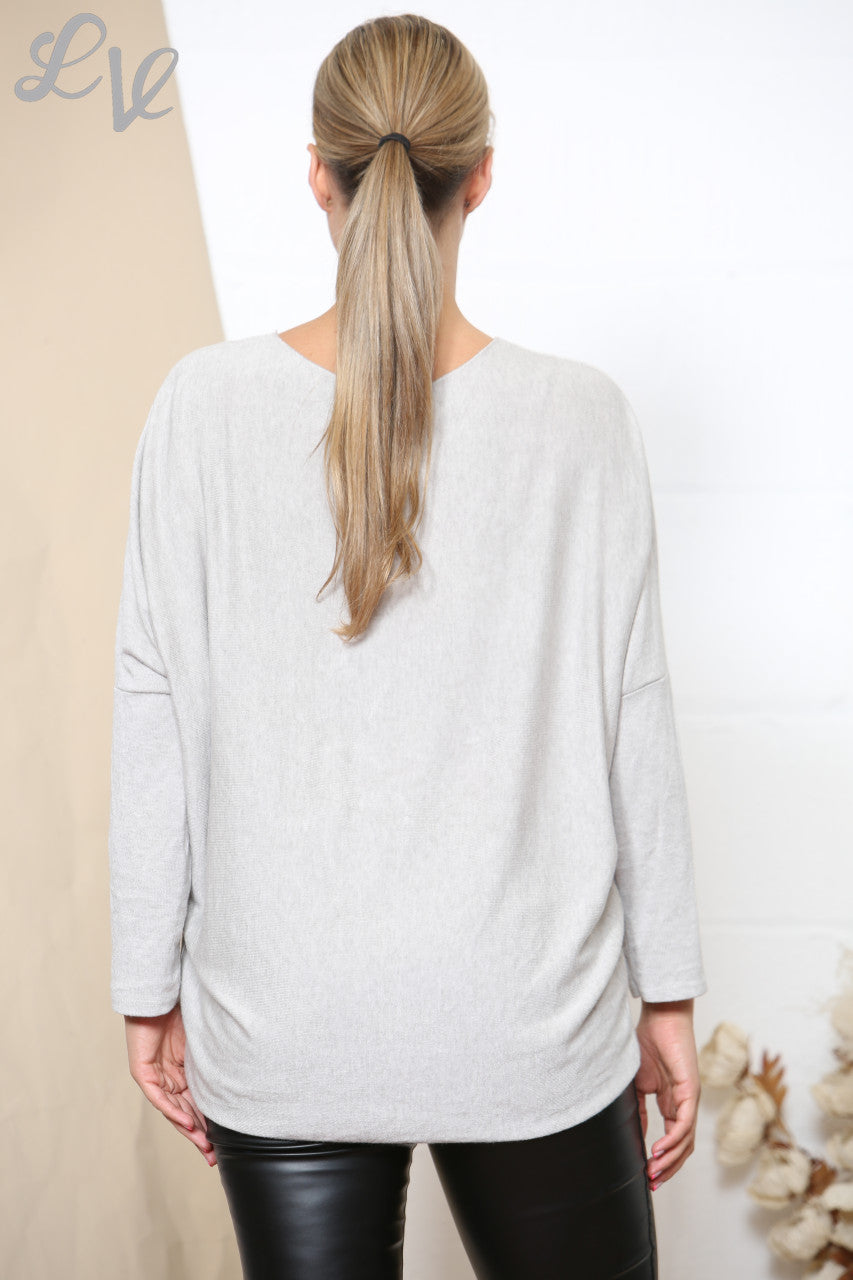 Ladies LOVE Sparkle Fine Knit Jumper Top Stone