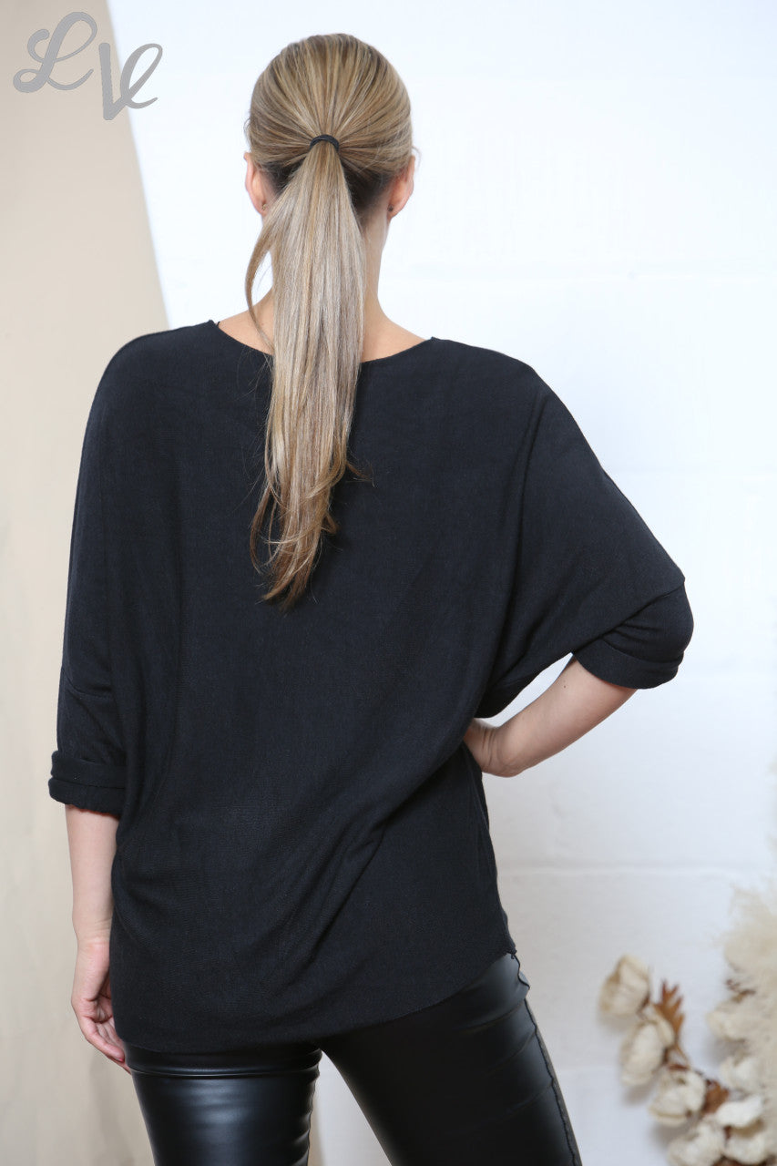 Ladies LOVE Sparkle Fine Knit Jumper Top Black