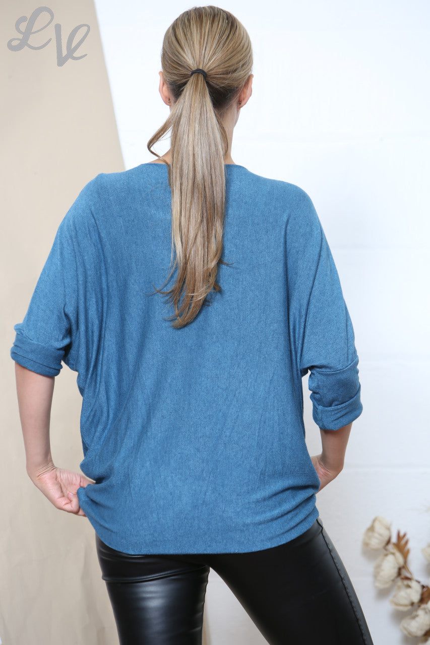 Ladies LOVE Sparkle Fine Knit Jumper Top Teal