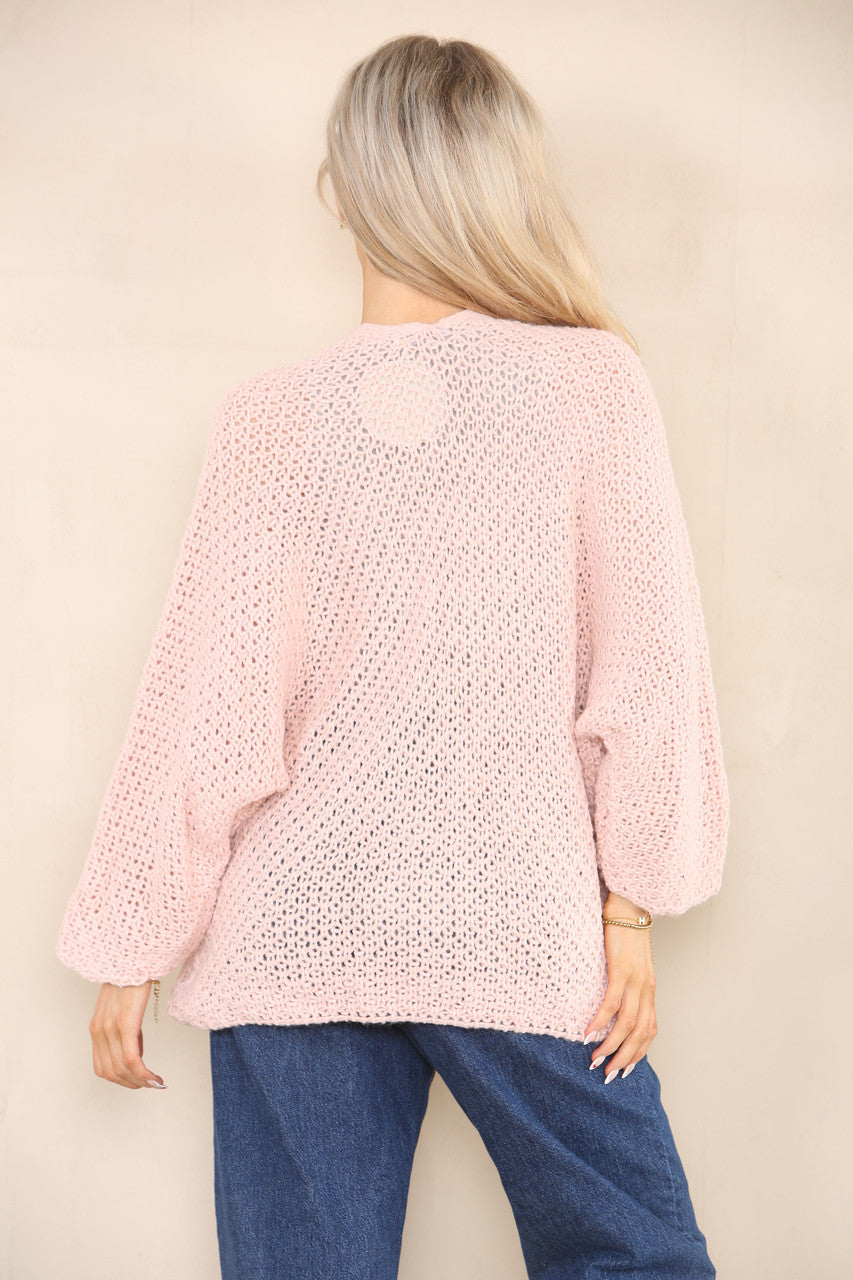 KNITTED BATWING CARDIGAN DUSTY PINK