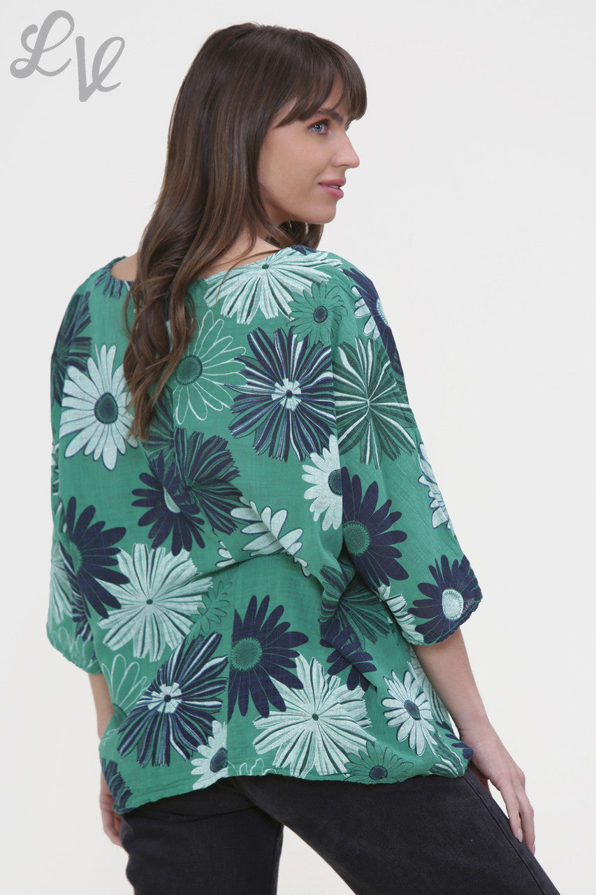 Ladies Floral Mix Print Box Top Green