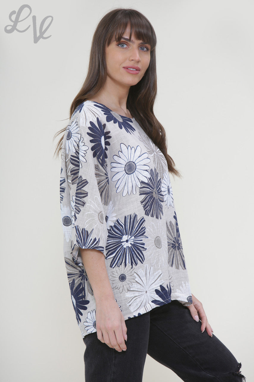 Ladies Floral Mix Print Box Top Stone