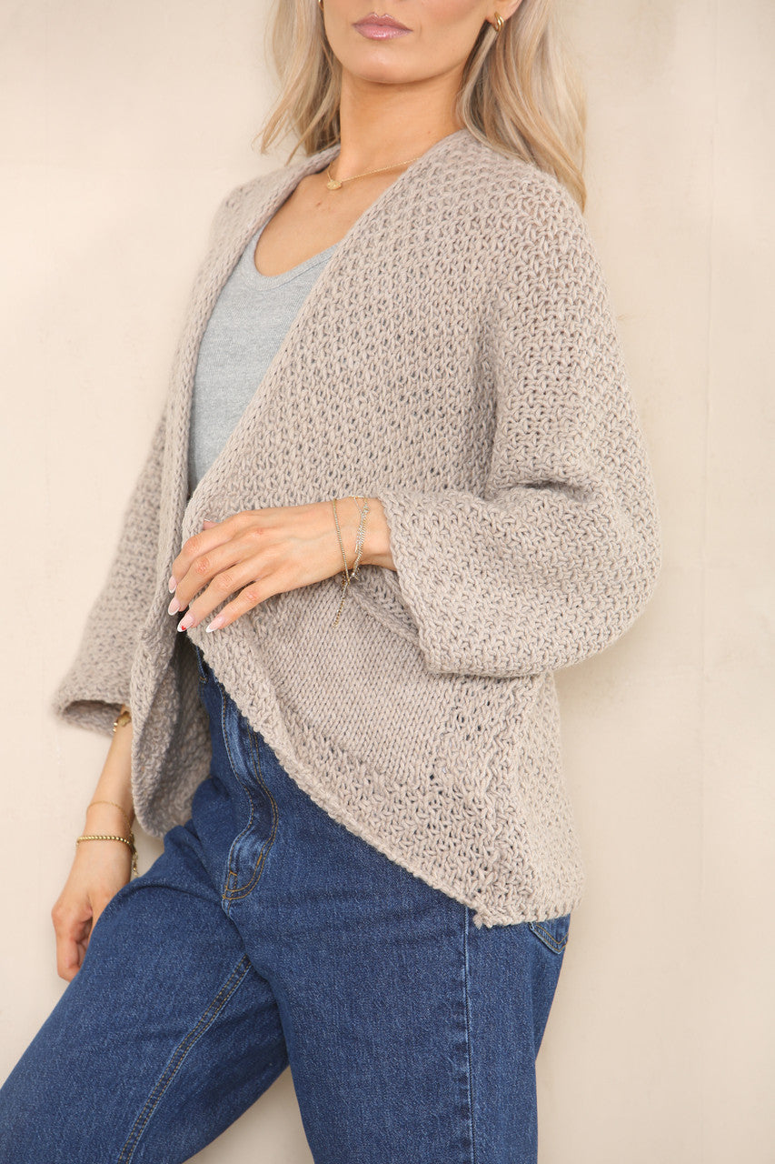 KNITTED BATWING CARDIGAN TAUPE