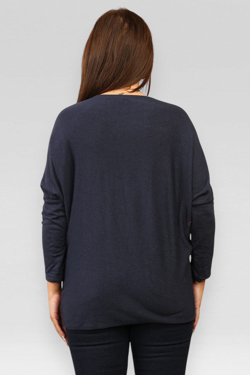 TRUI MET PAILLETTENSTRIK EN GLITTER, FIJNGEBREID, NAVY
