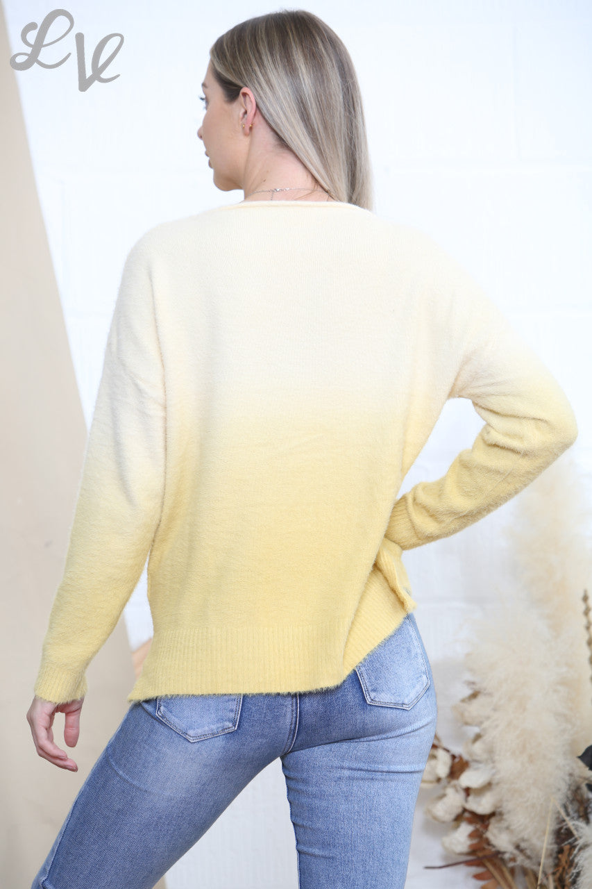 Dames Ombre Pluizige Gebreide Trui Top Geel