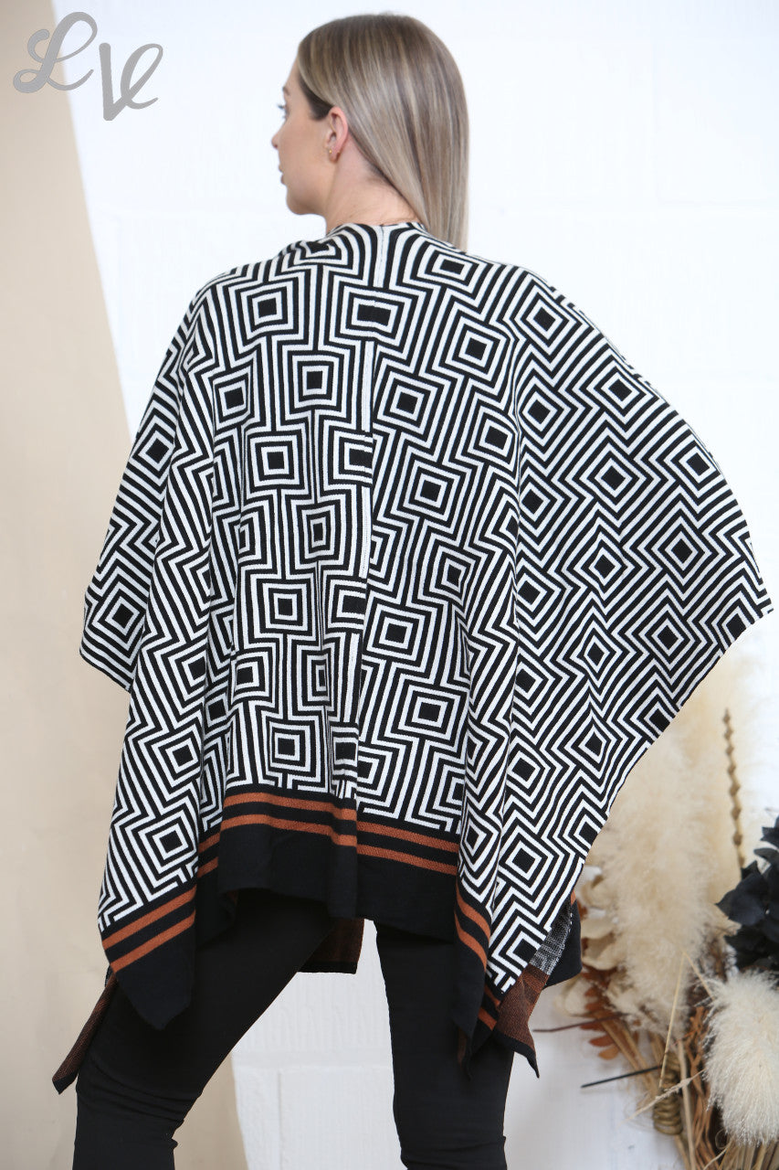 Ladies Geometric Print Wrap Shawl Cardigan White