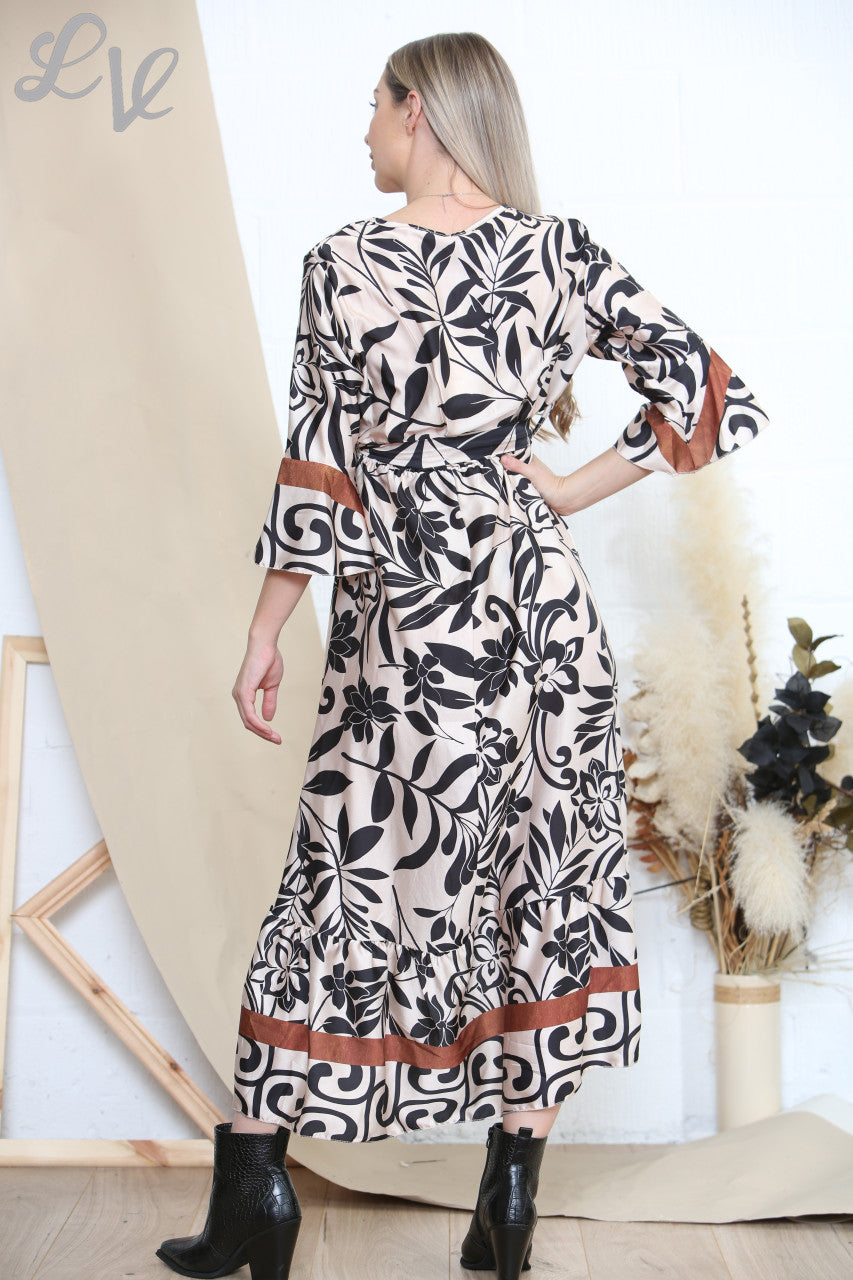 Ladies Botanical Art Print Dress White