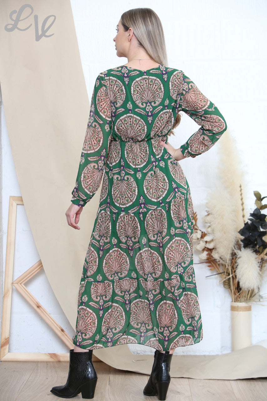 Damesjurk met bloemenprint groen