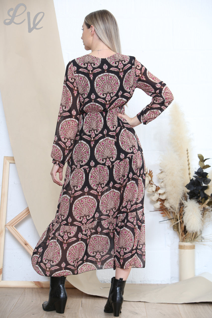 Dames Jurk met Bloemenprint Zwart