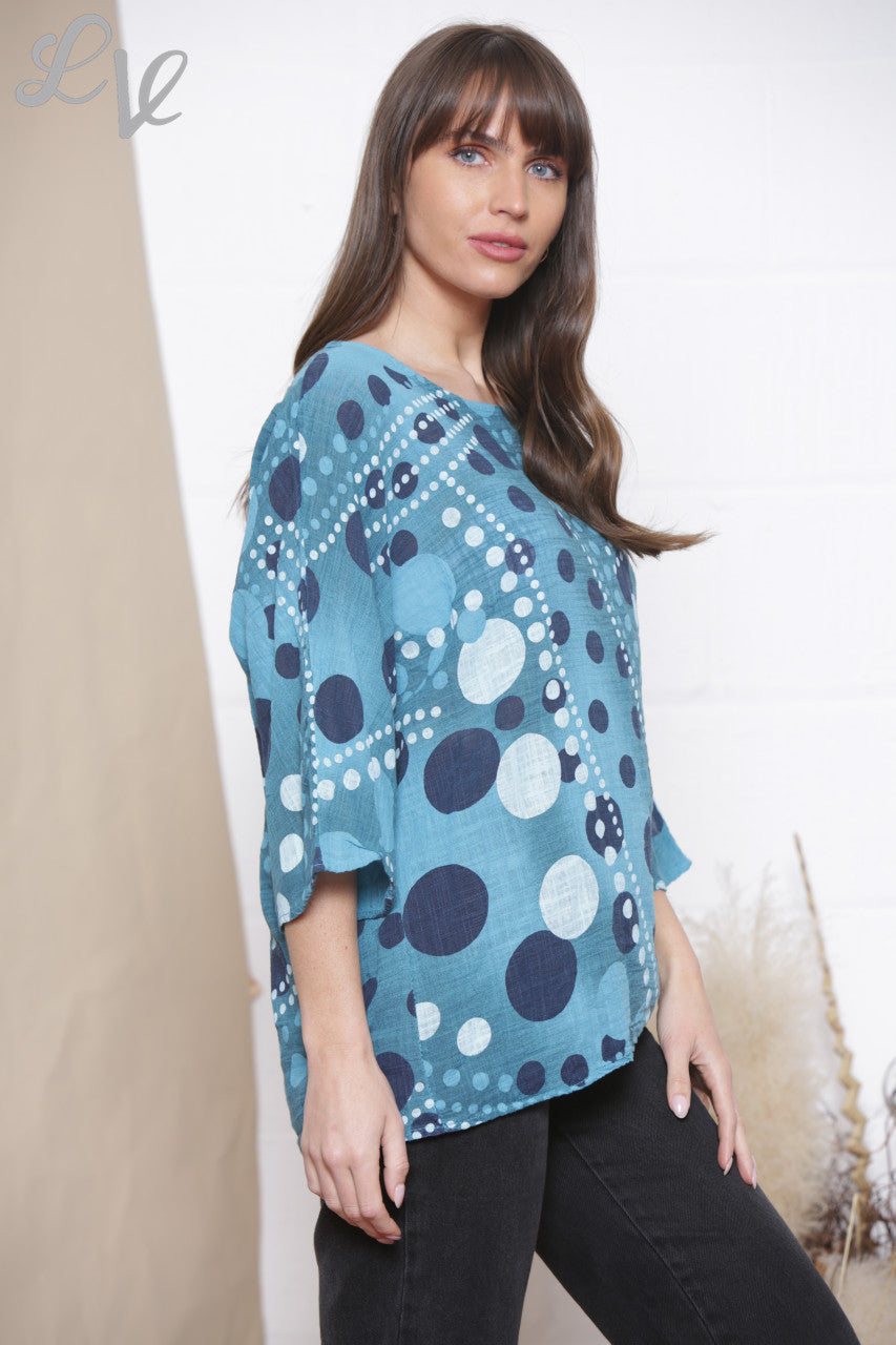 Ladies Dots Mix Print Box Top Teal