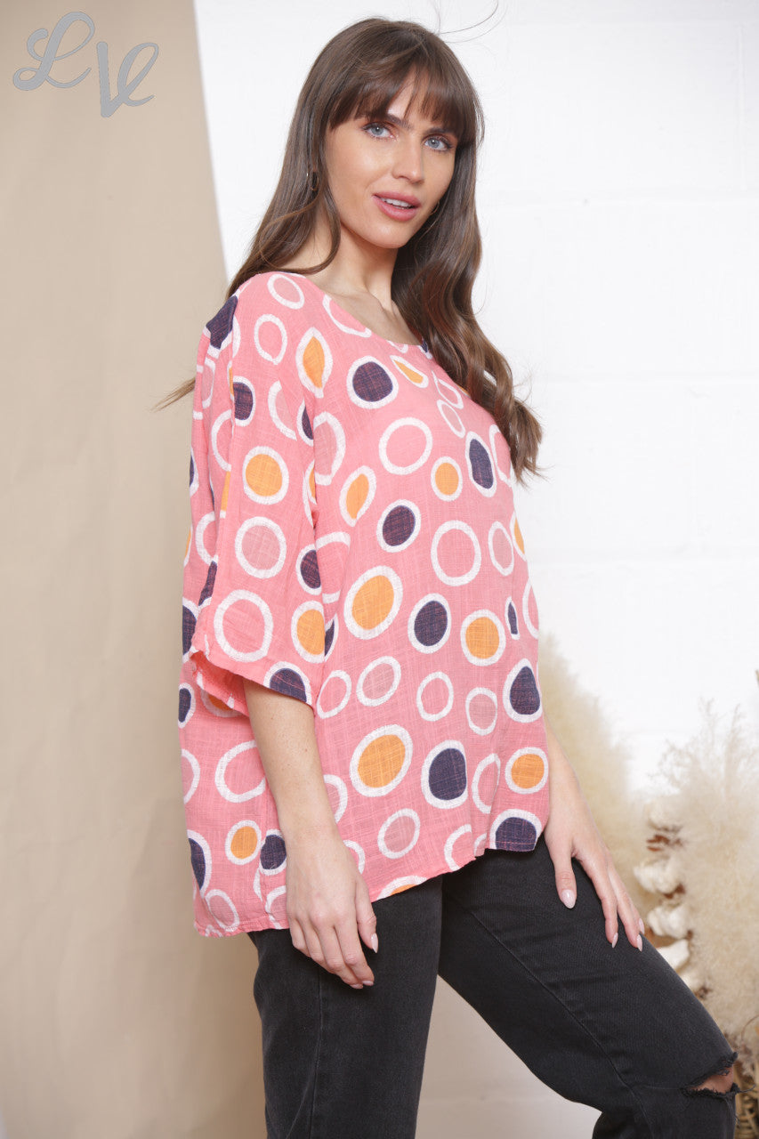 Ladies Multicoloured Spot Print Box Top Coral