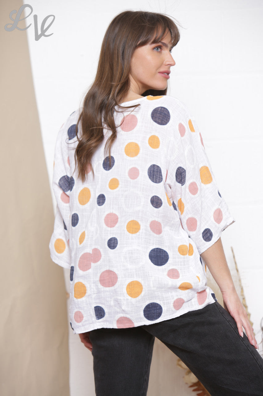 Ladies Multicoloured Spot Print Box Top White