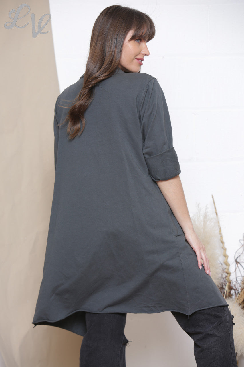 Ladies Waterfall Jacket Cardigan Charcoal