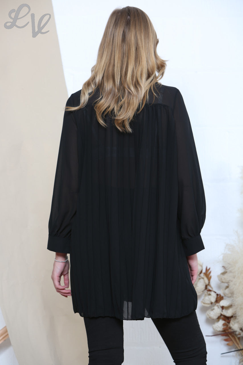Ladies Floaty Pleated Shirt Black