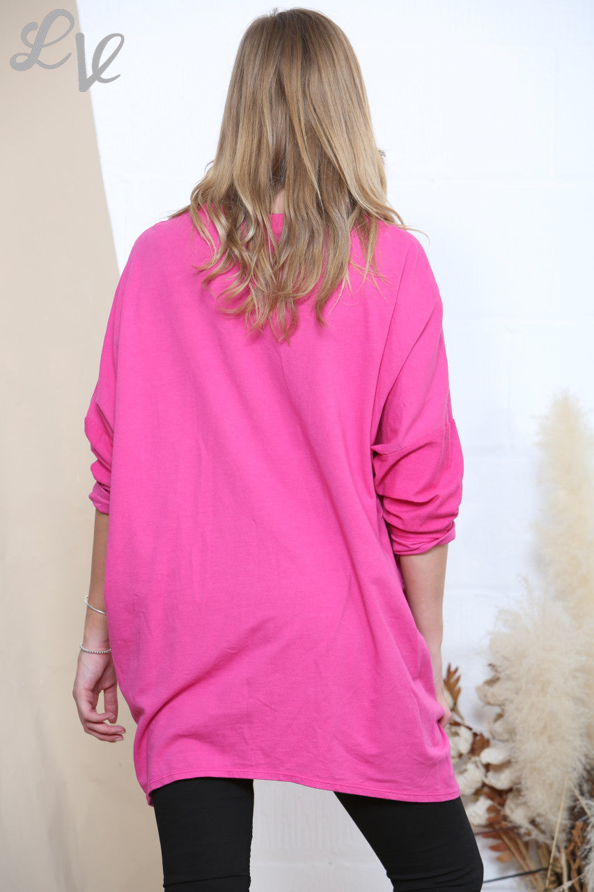Dames pailletten hart sweatshirt top cerise