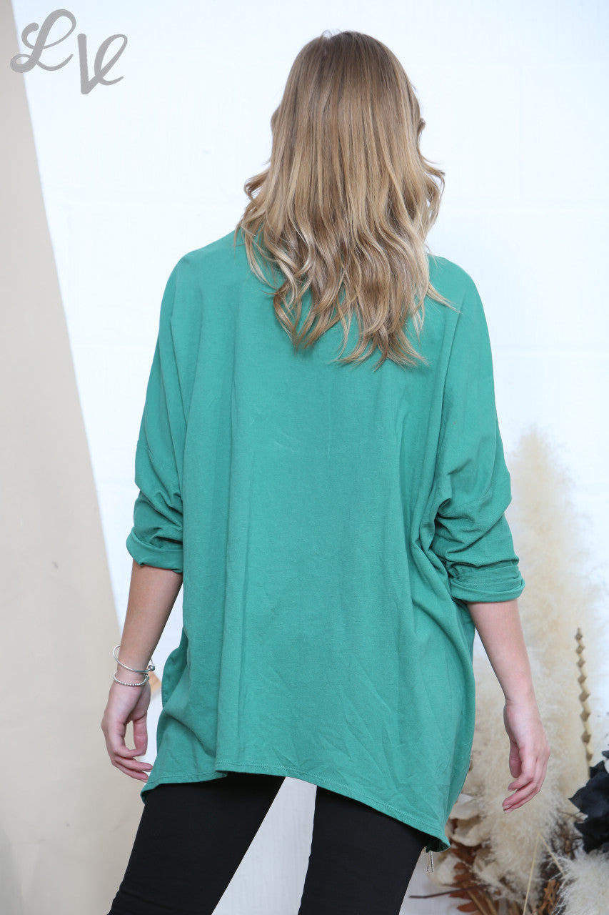 Ladies Three Hearts Sweatshirt Top Green