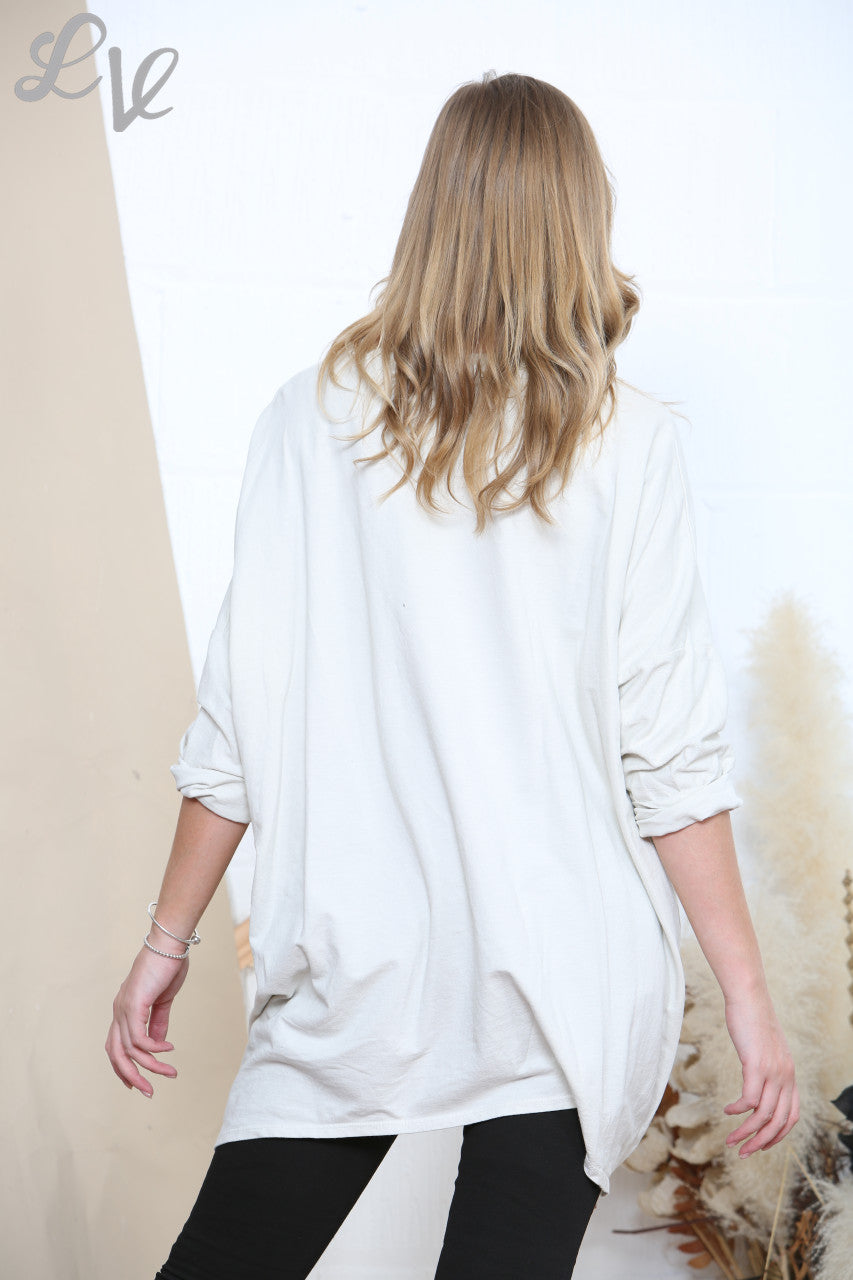 Ladies Three Hearts Sweatshirt Top Cream