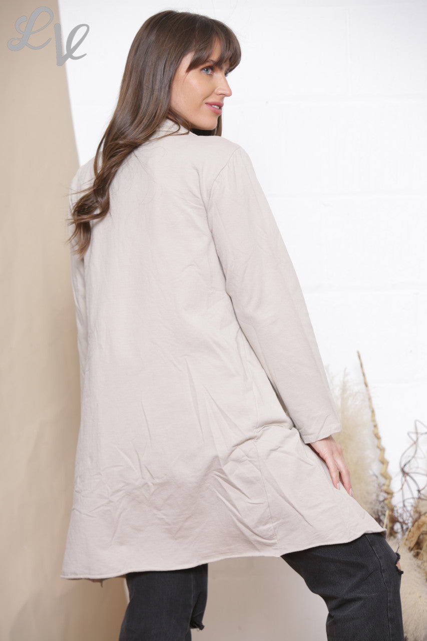 Ladies Waterfall Jacket Cardigan Stone