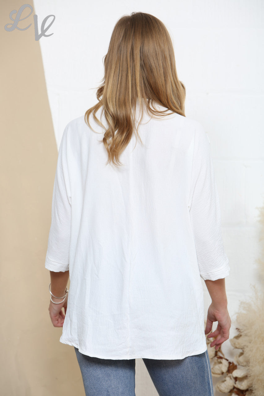 Ladies Ruched Hem Plain Blouse Top White
