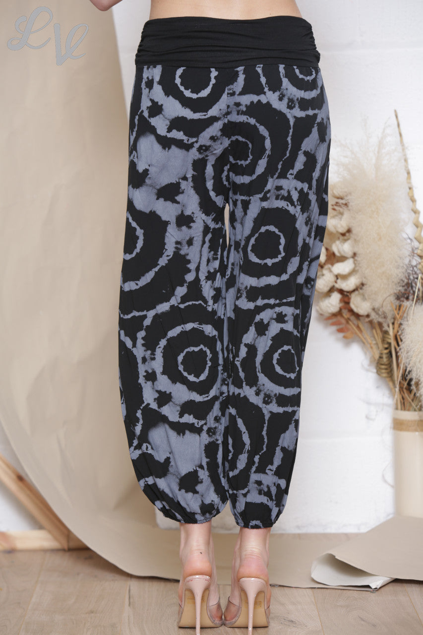 Damesbroek met tie-dye-print in gypsy-stijl, zwart