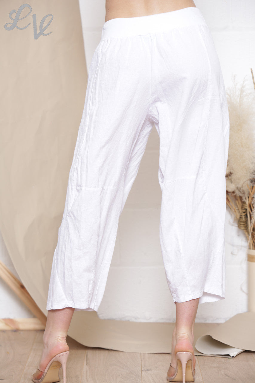 Dames Linnen Broek Wit met Knopen en Zakdetails