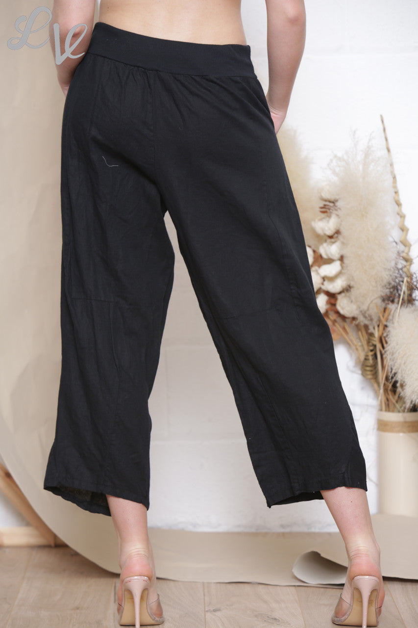 Dames Linnen Broek Met Knoopzakje Zwart