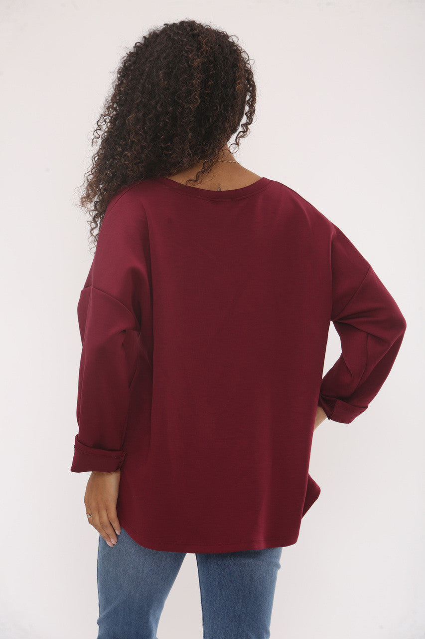 SWEATER MET OPPERVLAKTEPRINT BROOKLYN NYC SOFT TOUCH - BORDEAUX