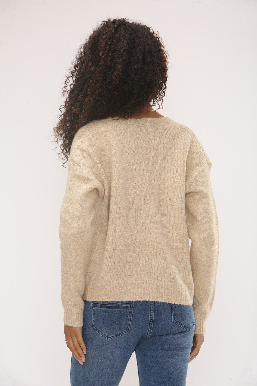 DIAMANTKNOPEN GEBREID VEST - BEIGE