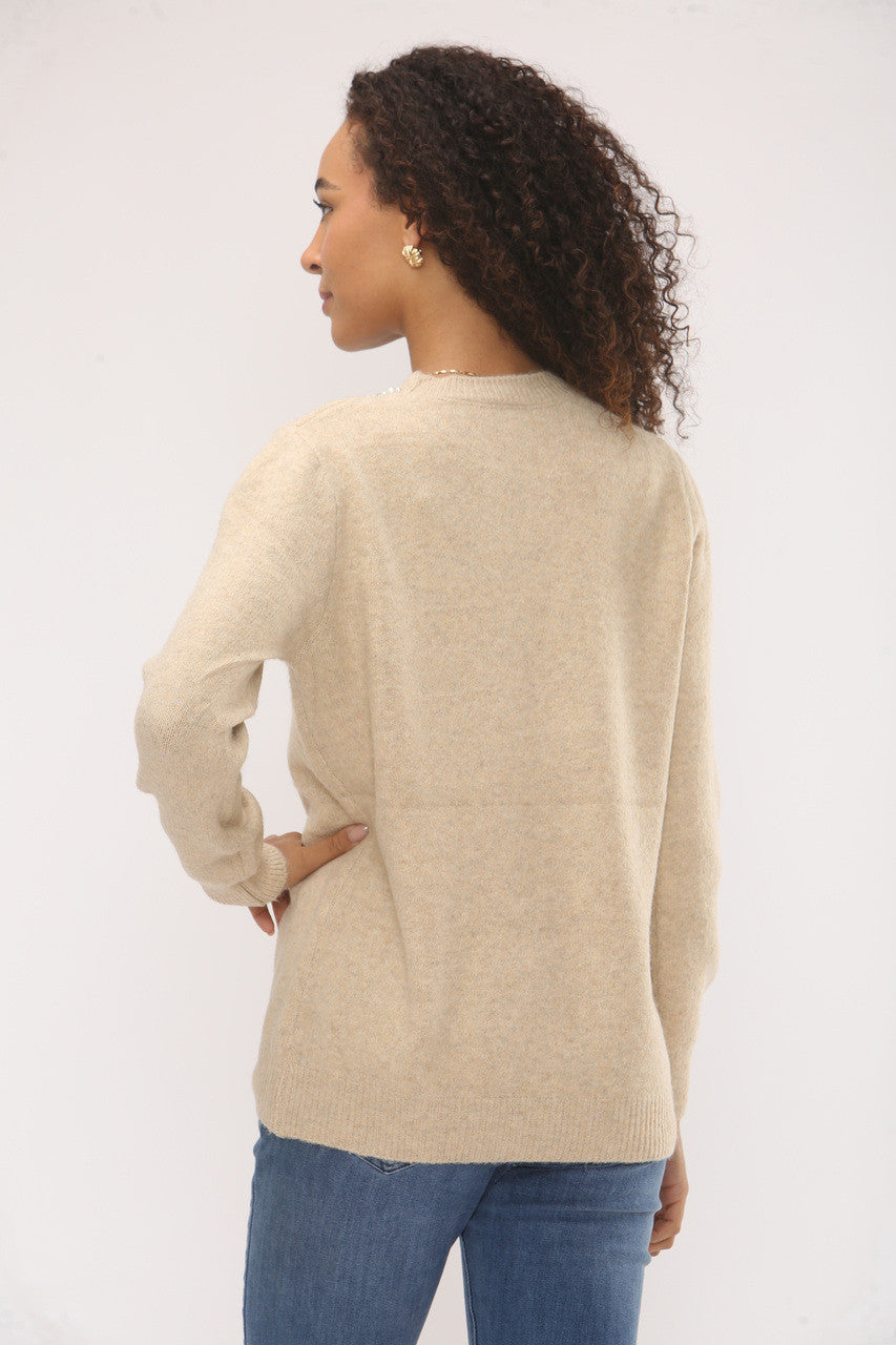 TRUI MET PARELS BIJ DE HALS - BEIGE
