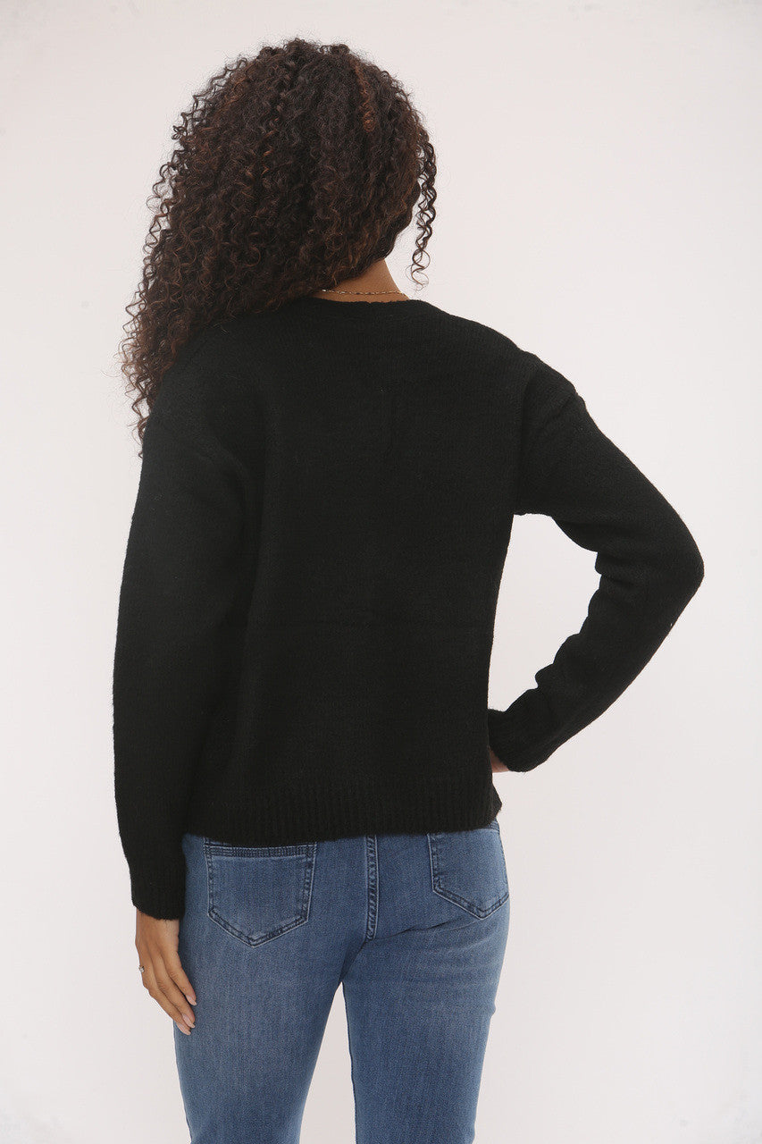 DIAMANTKNOPEN GEBREID VEST - ZWART