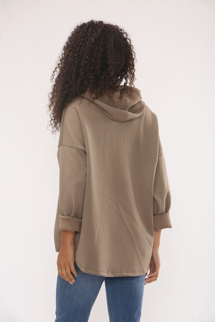 HOODED SWEATER MET RELIËF EN VINTAGE SOFT TOUCH - TAUPE