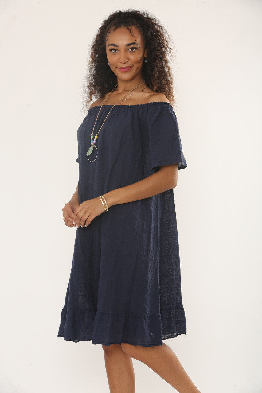 BARDOT JURK MET RUFFELZOOM EN KETTING - MARINEBLAUW
