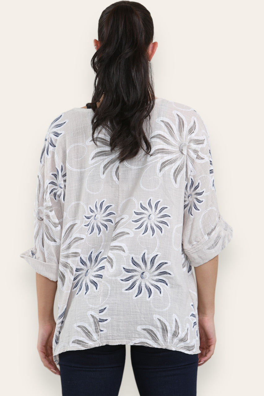 SWIRL SUN PRINT TOP STONE