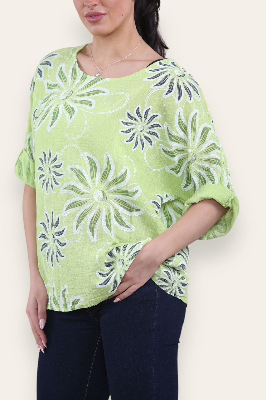 SWIRL SUN PRINT TOP LIME