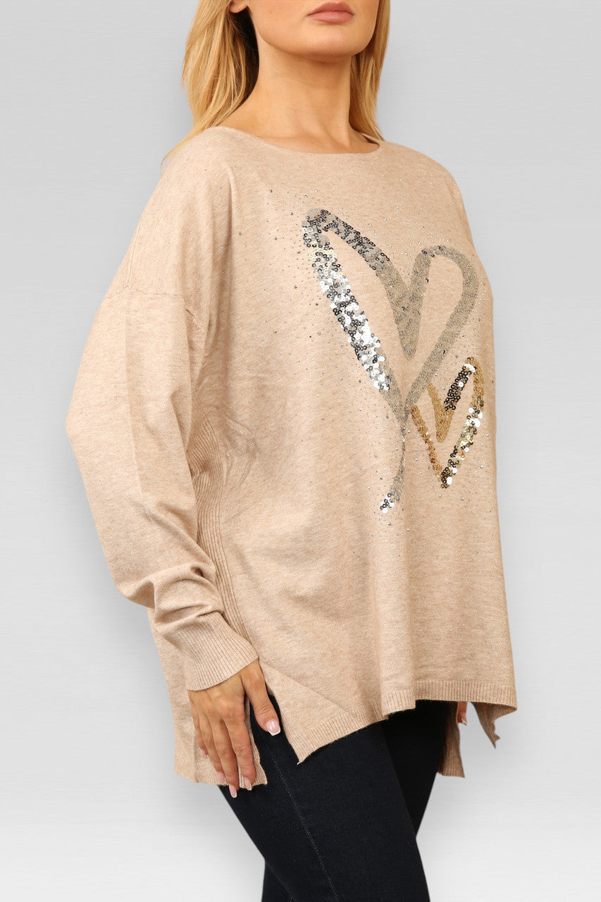 TRUI MET PAILLETTEN HARTEN BEIGE