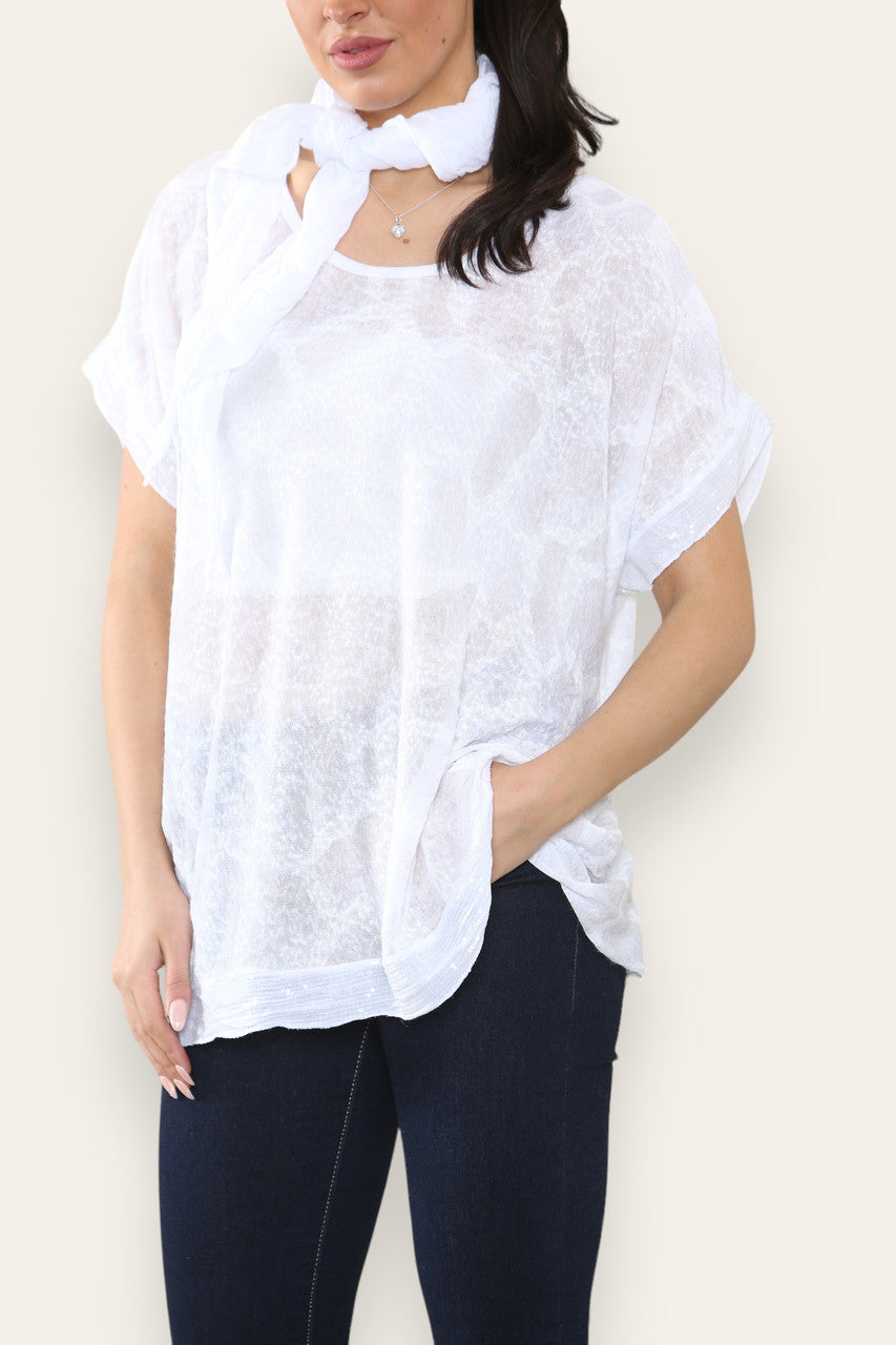 MARMER PRINT SJAAL TOP WIT