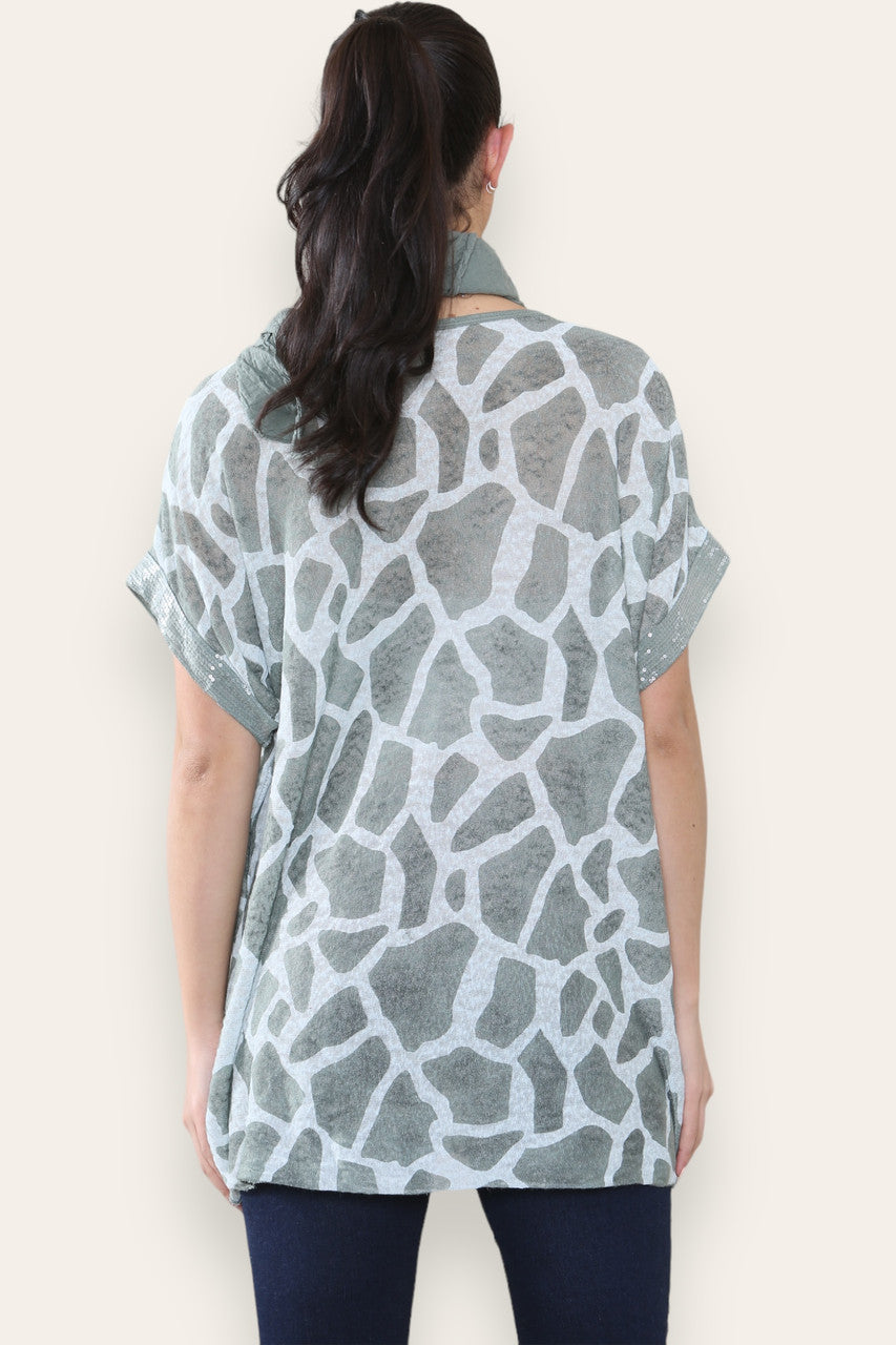 SJAALTOP MET MARMERPRINT KHAKI