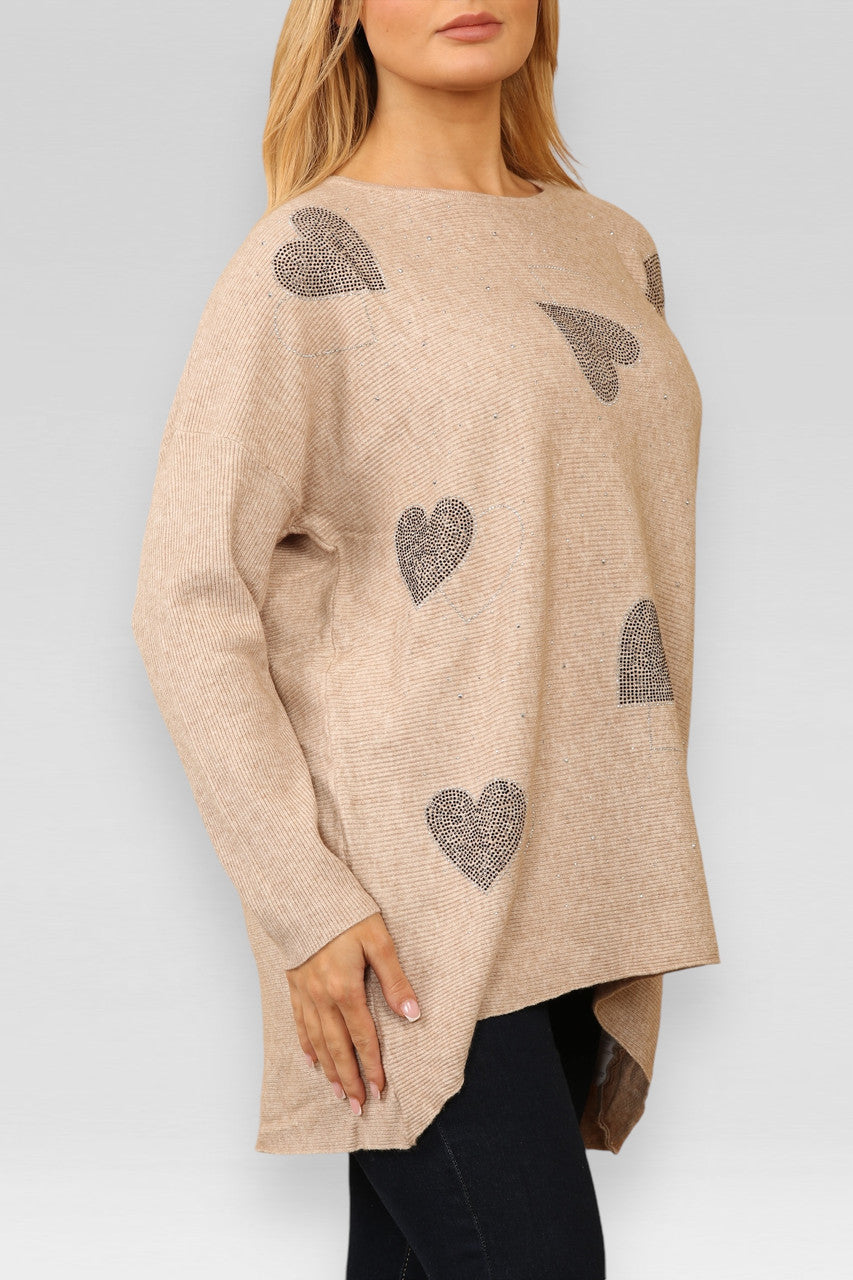 DIAMANTE HARTS GEBREIDE TRUI BEIGE