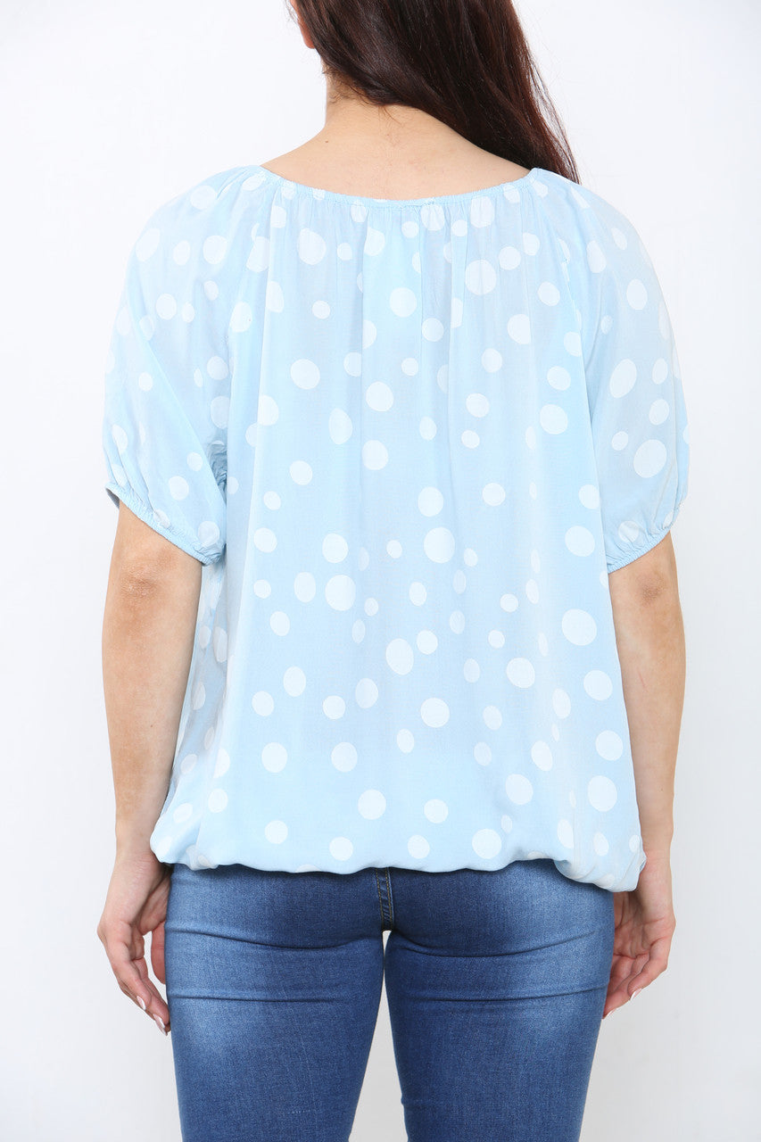 Ladies Polka Dots Print Top Light Blue