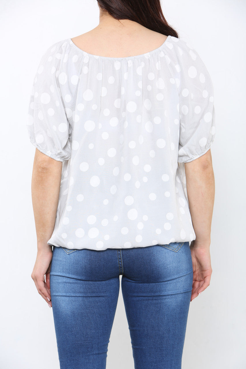 Ladies Polka Dots Print Top Silver
