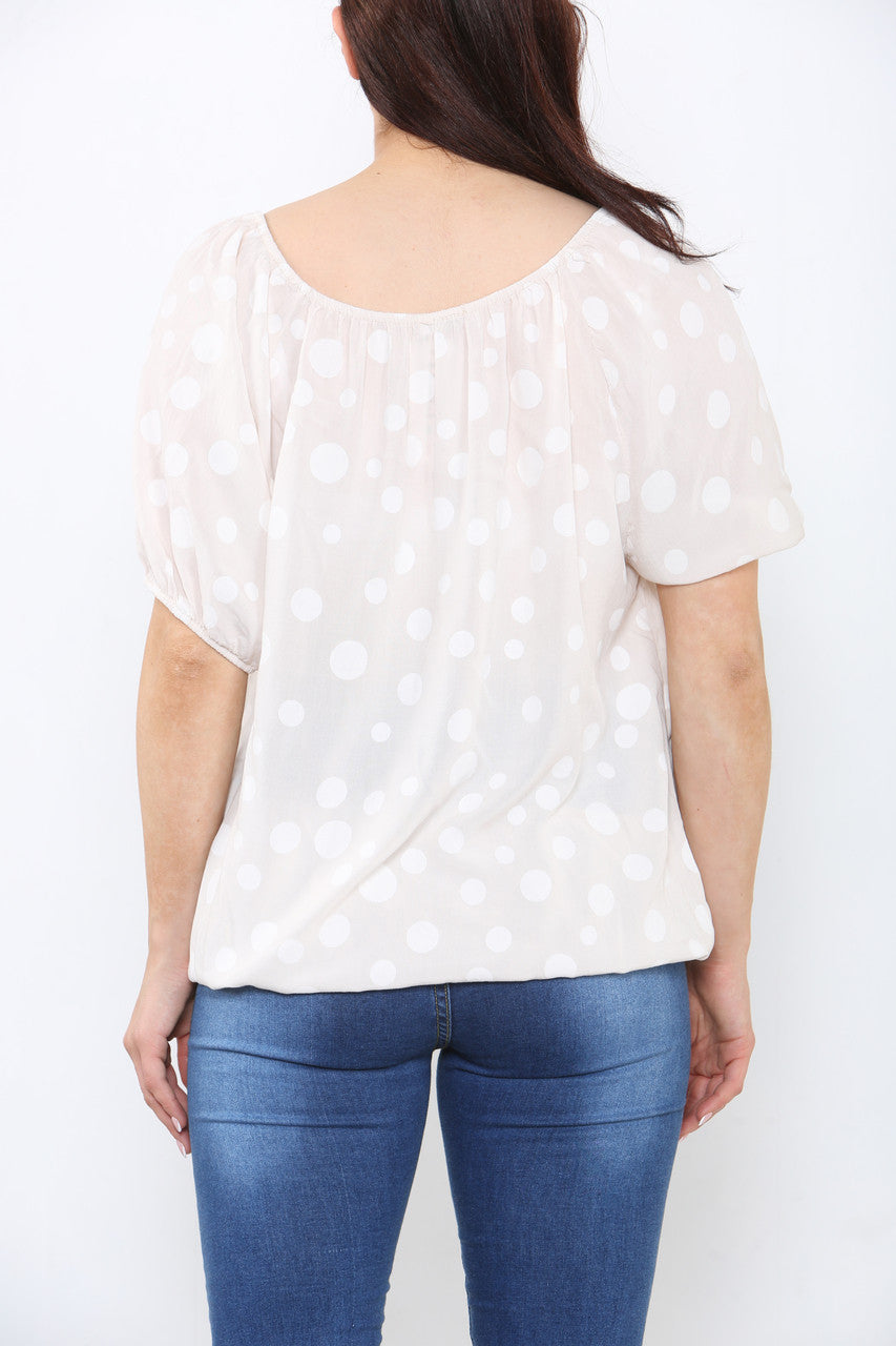 Ladies Polka Dots Print Top Stone