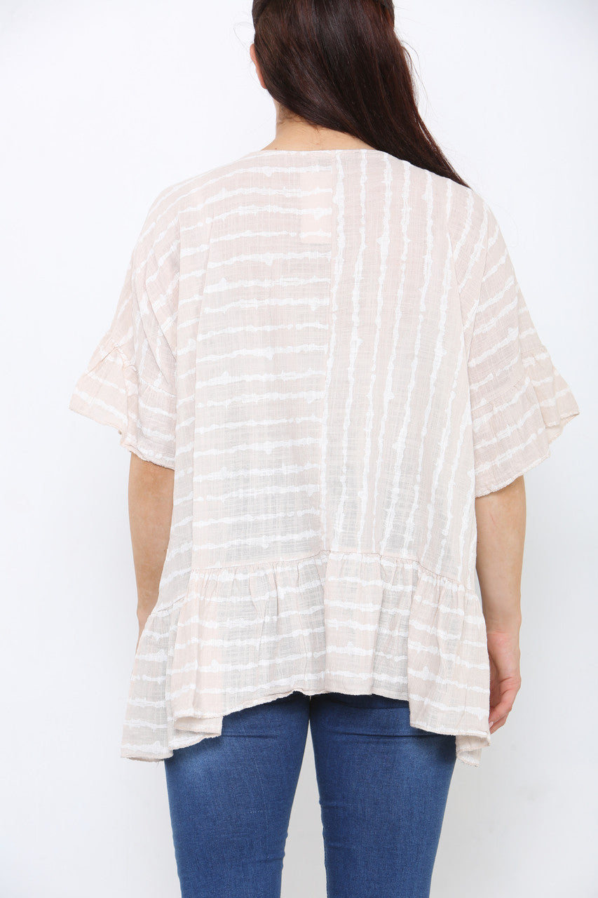 Ladies Stripe Floaty Top Stone